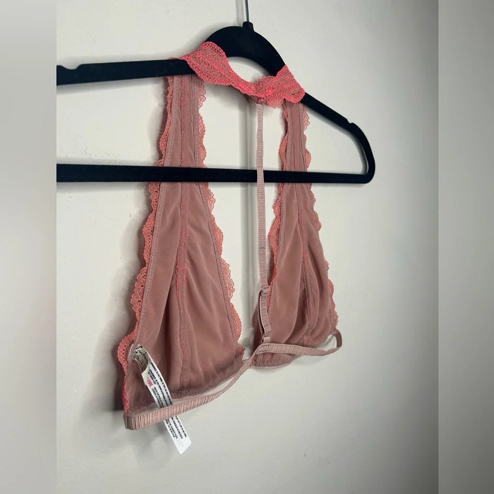Free People Intimately Get Down Lace Halter Bralette Nude Neon Pink Size Medium